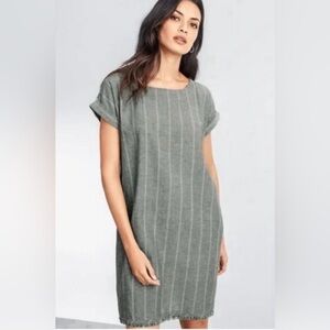 Eileen Fisher Organic Cotton and Hemp Ticking Stripe Sheath Dress Size XL Gray